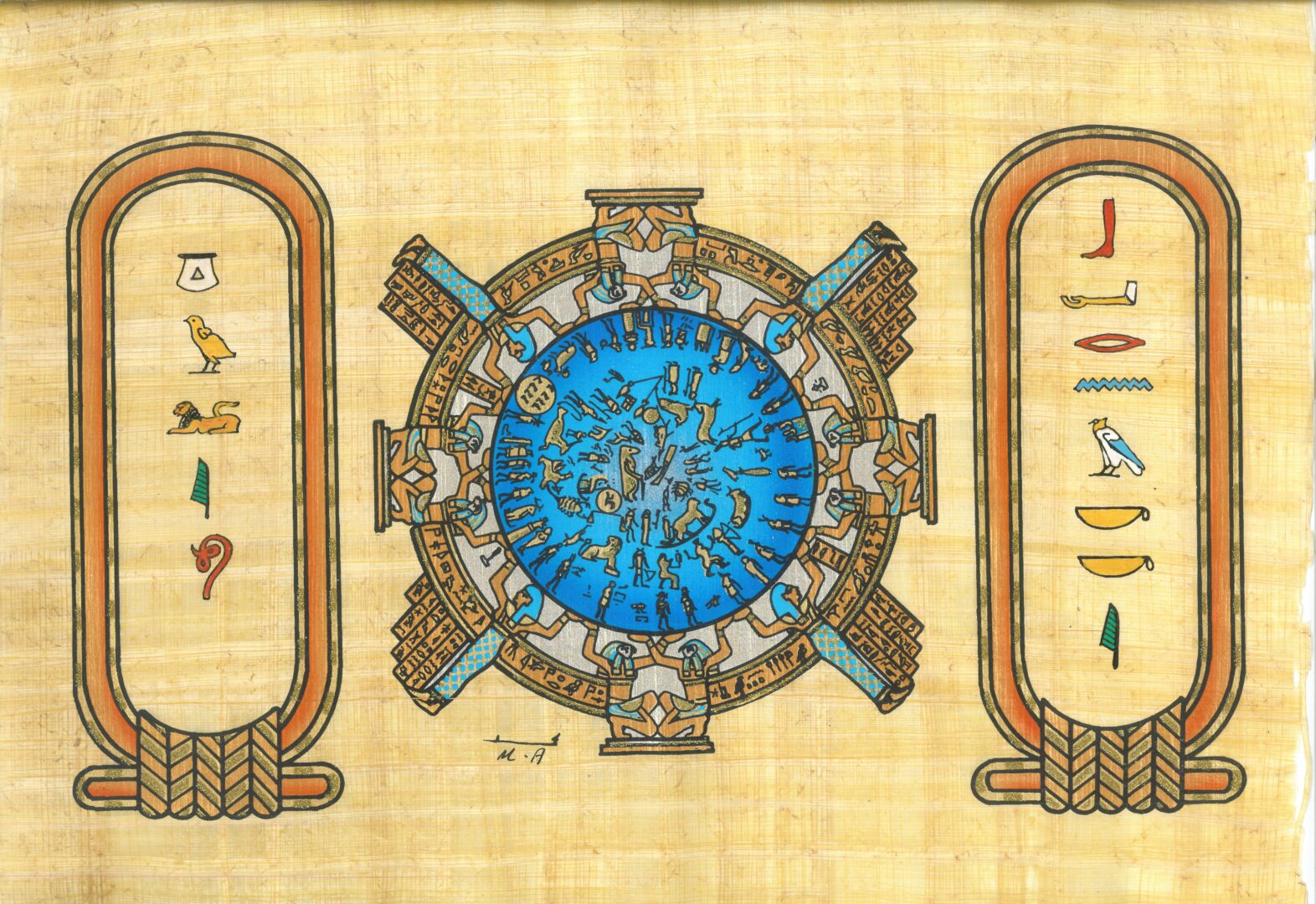 Gulio Egyptian hieroglyphics Personalized Handmade Ancient Egyptian Papyrus Painting – Natural Color Artwork