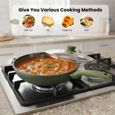 Dr.Green Induction Wok with Lid Ø32cm – Premium Die-Cast Aluminum Wok | GreenStone Nonstick Coating | Extra Induction Base | 7mm Thick | Made in Italy 🇮🇹 | Eco-Friendly & Durable Cookware