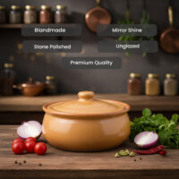 Corzana Clay Biriyani Pot with Lid 16 cm | Traditional Earthen Cookware | Eco-Friendly Natural Clay Handi for Authentic Flavourful Cooking | Non-Toxic & Biodegradable Clay Pot 🏺