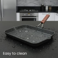 Grill Pan XL Granito 43x26cm – Heavy-Duty Cast Iron Grill Pan with Wooden Folding Handle | Hard Stone Nonstick Coating | Suitable for Gas & Electric Stoves | Premium Durable Cookware