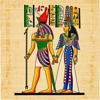 Hand-Painted Egyptian Papyrus – Royal Pharaoh Couple, A5