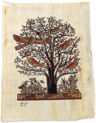 Hand-Drawn Egyptian Papyrus – Tree of Life & Birds, A4