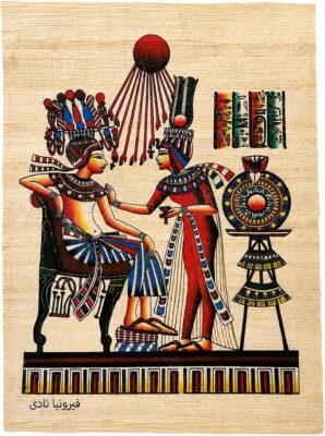 Hand-Painted Egyptian Papyrus Art – Pharaoh & Queen, A3