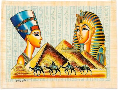 Authentic Egyptian Papyrus Artwork – Nefertiti & Tutankhamun, A3