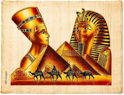 Authentic Egyptian Papyrus – Nefertiti, Tutankhamun & Pyramids, A5