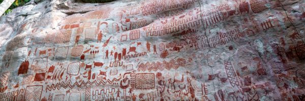 Amazing ancient rock paintings at Cerro Azul in Guaviare, Colombia